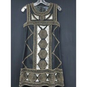 French Connection Black Beaded Sequin Geometric Mini Sheath Dress Size 8